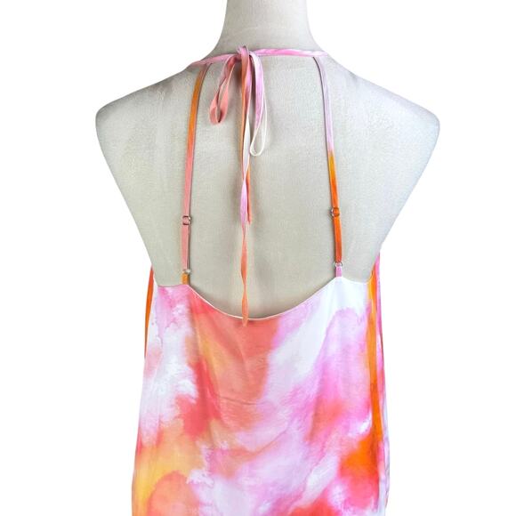 Parker Harlow Pink Orange Sunset Tie Dye Silk Blend Surplice Strappy Blouse - Picture 9 of 14